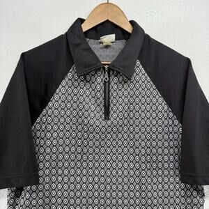 Vintage Street Culture Shirt men's Large Black Gray Geometric Knit Collar 90s